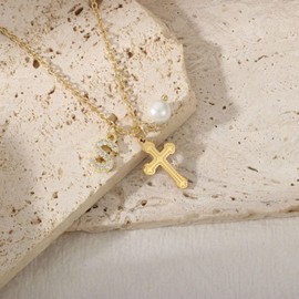 Initial Necklaces for Women,Cross Necklace Baptism Gifts for Goddaughter,First Communion Baptism Confirmation Christening Catholic Religious Easter Gift Cross Faith Necklace for Christian Teens (P)