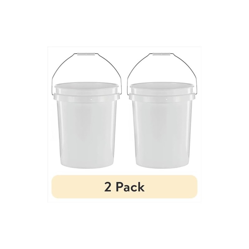 (2 Pack) 5 Gallon Round Utility Bucket, Comfort Handle, Plastic,