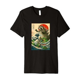 Japanese Raccoon with Funny Animals, Raccoonzilla Graphic Premium T-Shirt