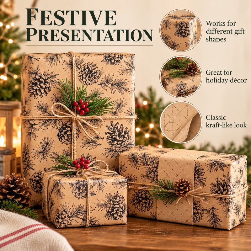 Christmas Wrapping Paper Roll for Holiday Gifts – Pine Needle