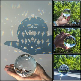 OwnMy 80MM Clear Crystal Suncatcher Ball Sparkle Crystal Suncatcher Prism Rainbow Makers Sphere, Faceted Crystal Glass Globe Paperweight Crystal Sphere Window Suncatcher Gazing Ball for Garden Decor