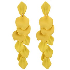 Acrylic Matte Rose Flower Petal Long Drop Dangle Earring Bohemian Resin Floral Tassel Statement Hanging Earring for Women Exaggerated Party Jewelry Gift-B yellow