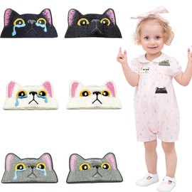 LFCFBH 6PCS Cat Iron on Patch, Sew on Patches, Cute Decorative Cat Face Patches for Backpacks Jeans Jackets Hats Vests Clothing