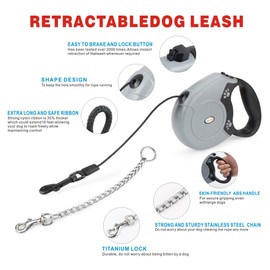 Idepet Heavy Duty Retractable Dog Leash for Small and Medium Dogs, Anti-Chewing Steel Chain Design,360 DegreeTangle-Free,Break and Lock System,16ft Leash Dog Walking (Round Rope)