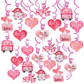 30 Pcs Valentines Day Decorations Hanging Swirls,Pink Gnome Heart Hanging Decorations Love Heart Swirls for Valentine's Day Party Decorations Supplies Romantic Wedding Photo Prop Glitter Ornaments