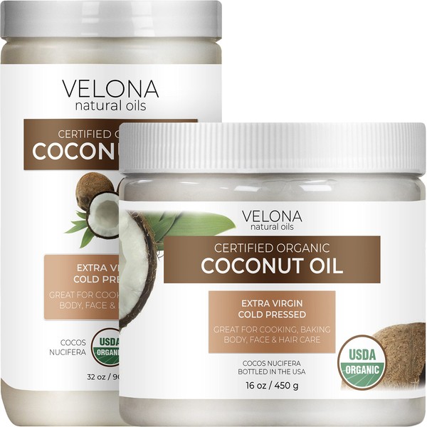 Velona USDA Certified Organic Coconut Oil Extra Virgin - 48 oz | Food and Cosmetic Grade | in jar | Extra Virgin, Cold Pressed | Skin, Face, Body, Hair Care | Use Today - Enjoy Results