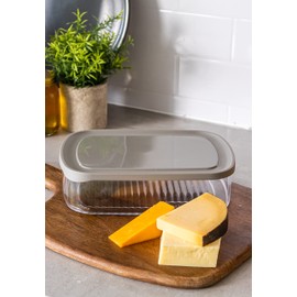 MasterClass Cheese Fridge Box with Lid, Large Airtight Container for Cheese Pieces and Slices with Grey Lid for Fridge and Freezer, 1700ml