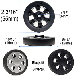 Suitcase Replacement Wheels Set 55x12mm 4PCS Rubber Luggage Wheels Mute Flexible Smooth Swivel with 2 Size Axles for Damaged Luggage Roller Trolley Caster Repair