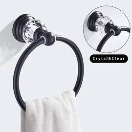 Black Crystal Towel Ring, Bathroom Towel Holder Ring, Matte Black Bathroom Towel Rack Hanger Home Hand Towel Ring Towel Holder for Bathroom Wall Mounted Bathroom Accessory