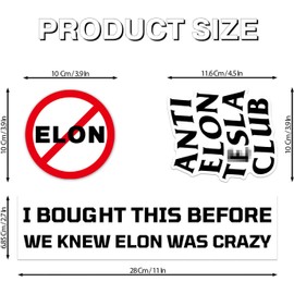 6PCS I Bought This Before Elon Went Crazy - Round No Elon - Waterproof Window Bumper Stickers for Cars,Funny Gift for EV Owners - White