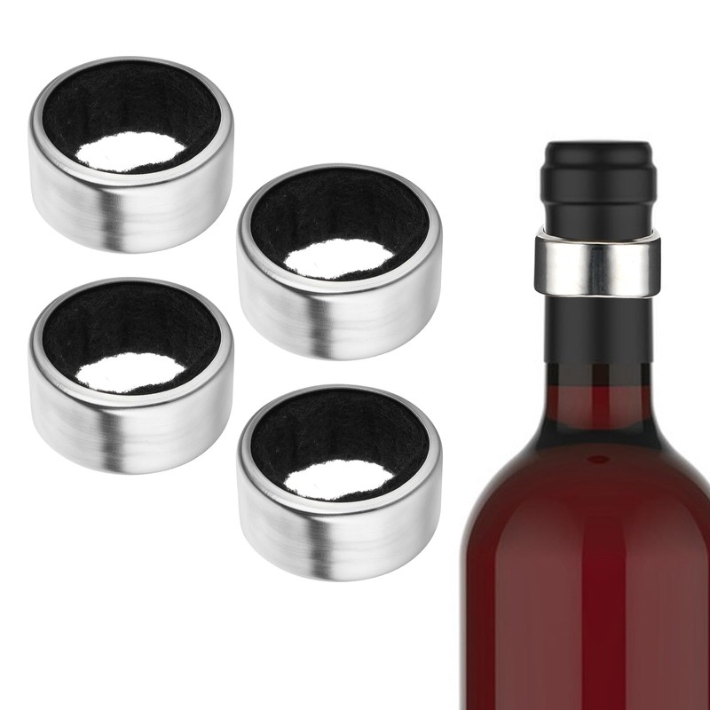 Stainless Steel Wine Bottle Collars, 4 Pack Wine Collar Drip
