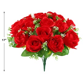 CUQRY Cemetery Flowers for Grave 18 Silk Artificial Flowers for Cemetery Red Memorial Roses Flowers for Headstones Gravesite Grave Vase Funeral Decorations