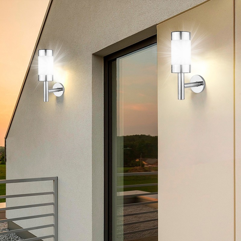 2Pcs Stainless Steel LED Solar Power Wall Mount Light Outdoor