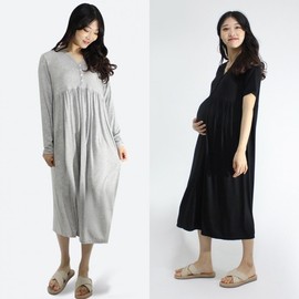 Maternity & Nursing Dress: Plus Size Loungewear & Pajamas for Pregnancy & Postpartum Nursing Dress Short Sleeve/Black