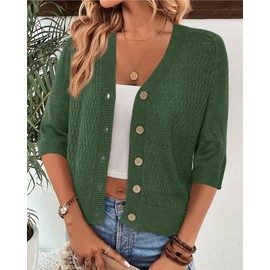 Arach&Cloz Womens Summer Cardigan Sweater Spring Tops Trendy 2024 Short Sleeve Button Lightweight Shrugs Clothes Outfits Green