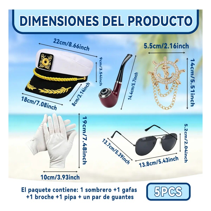 5 Set Sombrero Ajustable Capitan Marinero Gorro Gorra Yate