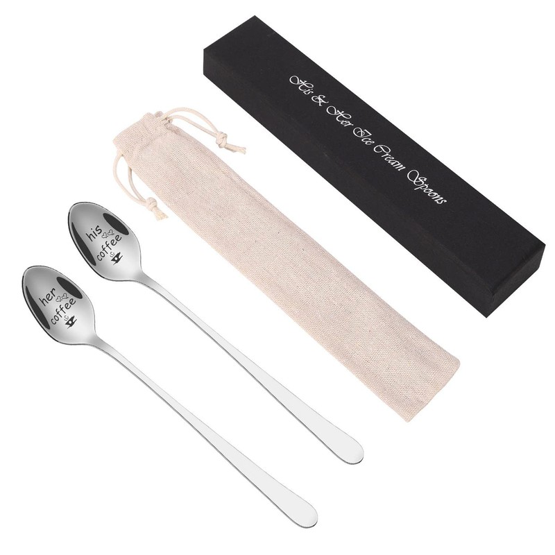 Vinsani 2 Pieces Coffee Engraved Spoons His & Hers Couple