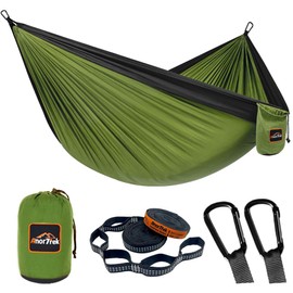 AnorTrek Camping Hammock, Super Lightweight Portable Parachute Hammock with Two Tree Straps Single or Double Nylon Travel Tree Hammocks Olive Green & Black