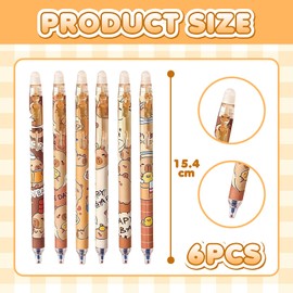 Eymobad Pack of 6 Capybara Pens, Capybara Gel Pens Erasable, 0.5 mm Cartoon Animal Ballpoint Pen, Erasable, Students Gift, School, Office Supplies, School Supplies (Blue Ink)
