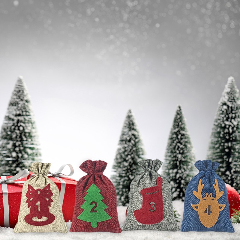 24 Pcs Christmas Advent Calendar Bag Countdown Felt Gift Bag