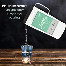 Fridge Door Jug - 1800L, L24.5 x D7cm Translucent White with Removable Grey Lid | Includes Pouring Spout and Measurement Guide | Dishwasher Safe, Leak Proof