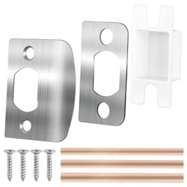 Door Latch Strike Plate with Spacer Shim & Screws, Stainless Steel Latch Restorer D Type Door Strike Plate Universal Security Striker for Home Office Repair(Color:Silver)