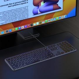 Black Wired Backlit Keyboard for Apple Mac OS, USB-A/Type-C Cable Connection Aluminum Keyboard with Numeric Keypad for iMac/Mac Mini Computer or MacBook Laptop(Keyboard Riser Included)