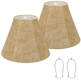 Rustic Lampshades Set of 2, Bell Lamp Shades Replacement 6"x13x10", Medium Faux Leather Lampshades for Table Lamps, Floor Lamps, Hand Crafted(Spider Fitter), Harp Holders Included, Assembly Required