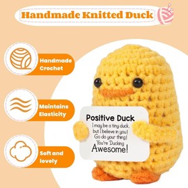Inspirational Positive Crochet Duck Emotional Support Plush Doll with Free Keychain Ideal Mental Health Improvement Cute Decoration for Home and Office Inspiring Positive Emotions