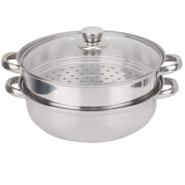 Simlug Steamer Pot,2-Layer Steamer Pot 2-Layer Stainless Steel Steamer, Cookware Cooker Double Boiler Soup Steaming Pot 27cm/11in