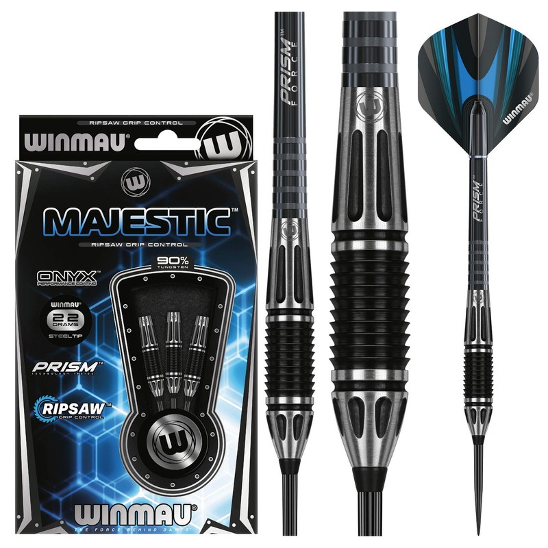 WINMAU Majestic 22g Professional Tungsten Steeltip Darts Set with Flights