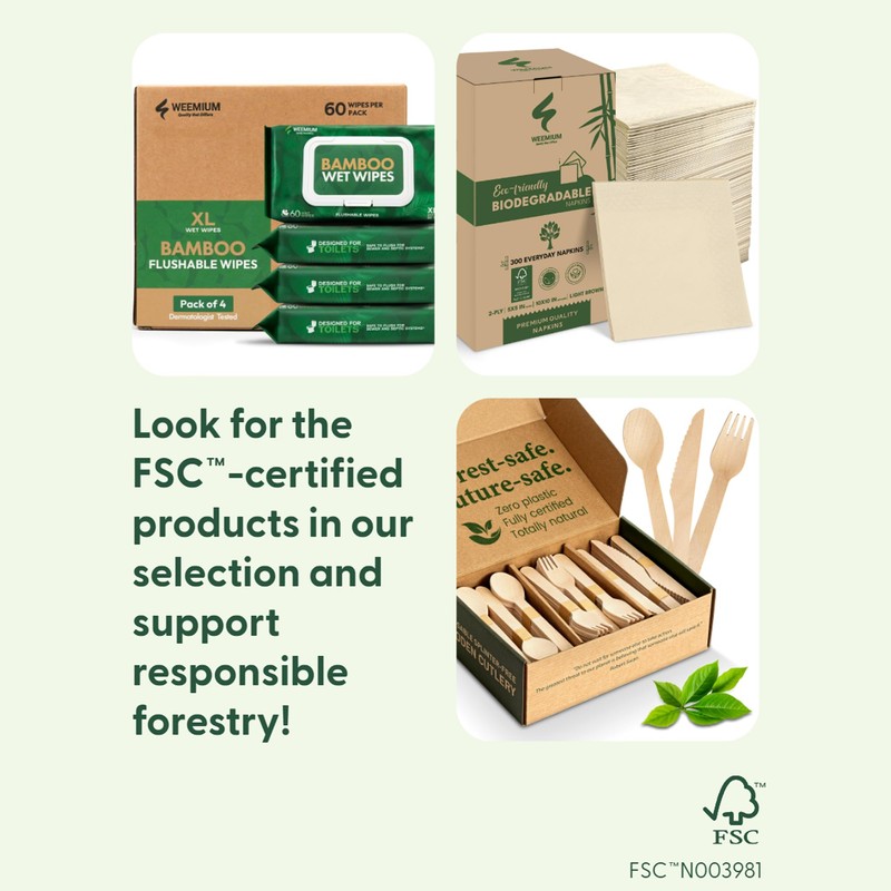 Weemium Disposable Wooden Cutlery Set - 300 Count (100 Forks,