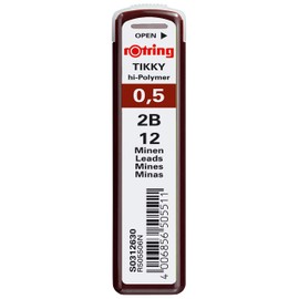 rOtring Tikky Mechanical Pencil Lead 0.5mm, 2B, 12-Count A99(R505 506 2B)