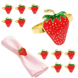 Davifina Strawberry Napkin Rings Set of 12 Red Enamel Berry Napkin Holder for Spring Party Beach Wedding Summer Holiday Gathering Dining Decor,Sweet Dinner Table Setting for Rustic Farmhouse & Daily