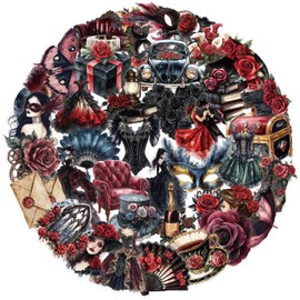 PNGIF Masquerade Stickers, Pack of 50, Vintage Aesthetic Rose Stickers for Scrapbook, Kindle, Journal, MacBook, Bicycle, Laptop, Suitcase, Waterproof, Transparent PET Decals