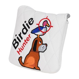 Big Teeth Golf Putter Cover Mallet Golden Retriever, Heel Shaft Golf Square Mallet Putter Cover Headcover Magnetic Birdie Hunting Embroidered Headcover White