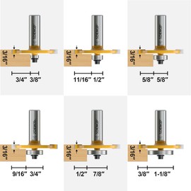 XDENGP Rabbet Router Bit Set 1/2 Shank, Rabbeting Router Bits 1pcs with 6 Bearings for Interchangeable and Adjustable Multi Depths Cutter 1/8", 1/4", 5/16", 3/8", 7/16", 1/2"