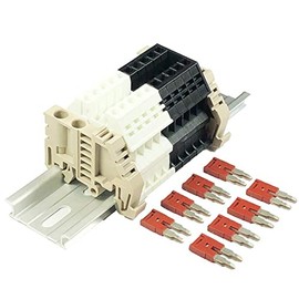 Dinkle Assembly Kit DK6N White/Black 10 Gang with Jumpers DIN Rail Terminal Blocks, 8-20 AWG, 50 Amp, 600 Volt