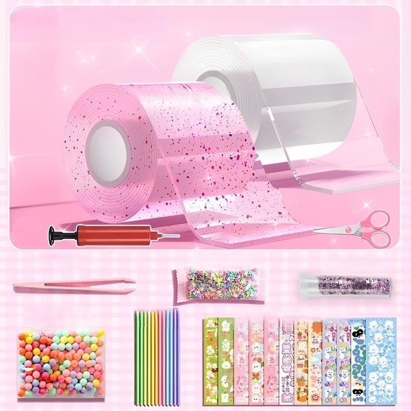 Nano Tape Bubbles Set for Children, 2 Rolls of Coloured Bubble Tape, Nano Tape Bubbles, Bubble Tape, DIY Craft Ideas for Blowing, Double-Sided Tape for Homemade Balls, Nano Tape Ball