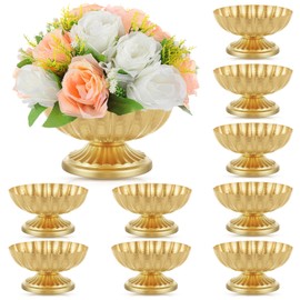 Ninehaoou 10 Pcs Metal Compote Bowl for Centerpiece Flower Holder 7 Inch Compote Vase Indoor Outdoor Flowers Fruits Plant for Christmas Wedding Home Party Decoration (Bright Gold)