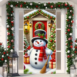 Christmas Snowman Door Banner snowman christmas decorations Festive Winter Decoration for Home and Garden 71x35 Inches Polyester Fabric christmas door decorations