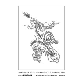 kobench Temporary Tattoos,Dragon Flying In The Clouds - K61 Design,Waterproof,Easy-to-Apply,Long Lasting 1-2 Weeks, Plant-Based,Dragon Tattoos