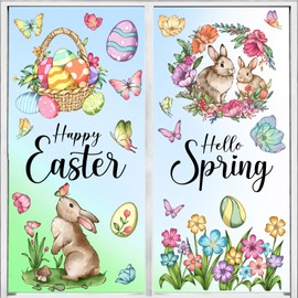 Bunny Chorus Farmhouse Easter Decorations Window Clings: Watercolor Vintage Easter Bunny Eggs Flowers Butterflies, Rustic Spring Window Clings for Glass Windows, Kids Home Office Party Supplies Gifts, 6 Sheets
