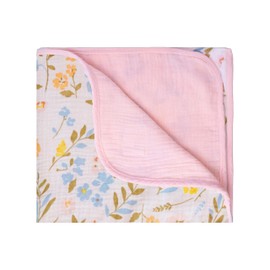Muslin Baby Blanket for Girls, 40"x36" Toddler Blanket for Girls, Reversible Soft Baby's Blanket, 100% Cotton Muslin Blanket Baby, Oeko TEX (Flower + Pink BabyBlanket)