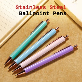 Sooez Metal Pens 4Pcs, Ballpoint Pens for Women, Stainless Steel Pens Retractable, 1.0mm Medium Point, Nice Pens Black Ink, Cute Pens Fancy Pens Gifts for Women Coworkers Teacher Office, Multicolor