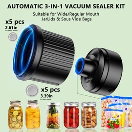 Electric Mason Jar Vacuum Sealer Kit, Fully Auto Sealer for Wide and Regular Mouth Mason Jars, Cordless Food Vacuum Saver for Sealer Bags, Rechargeable Vacuum Sealer, Ideal Present for Mom, Wife