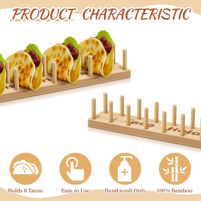 Pinkunn 4 Pcs Bamboo Taco Tray Holder Holds 8 Rack