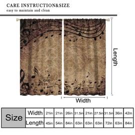 Musical Note Curtains, Retro Rural Geometric Melody Medieval Nostalgic Art Abstract Brown Gradient Home Decor Window Treatments, Blackout Rod Pocket Drapes For Living Room Bedroom Bathroom 42x45in