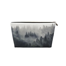 HAKOQI Portable Makeup Bag Zipper Pouch Travel Make up Organizer Bag Toiletry bag Water-resistant Aesthetic PVC Leather Cosmetic Bags for Women and Girls with Misty Forest