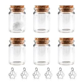 AABDTYYD Pet Fur Keepsake Bottle Set with Cork Stopper Dog Memorial Keepsake for Pet Ashes and Fur Memory Collection Includes 6 Bottles and 6 Paw Print Pendants Ideal for Dogs Cats Small Animals
